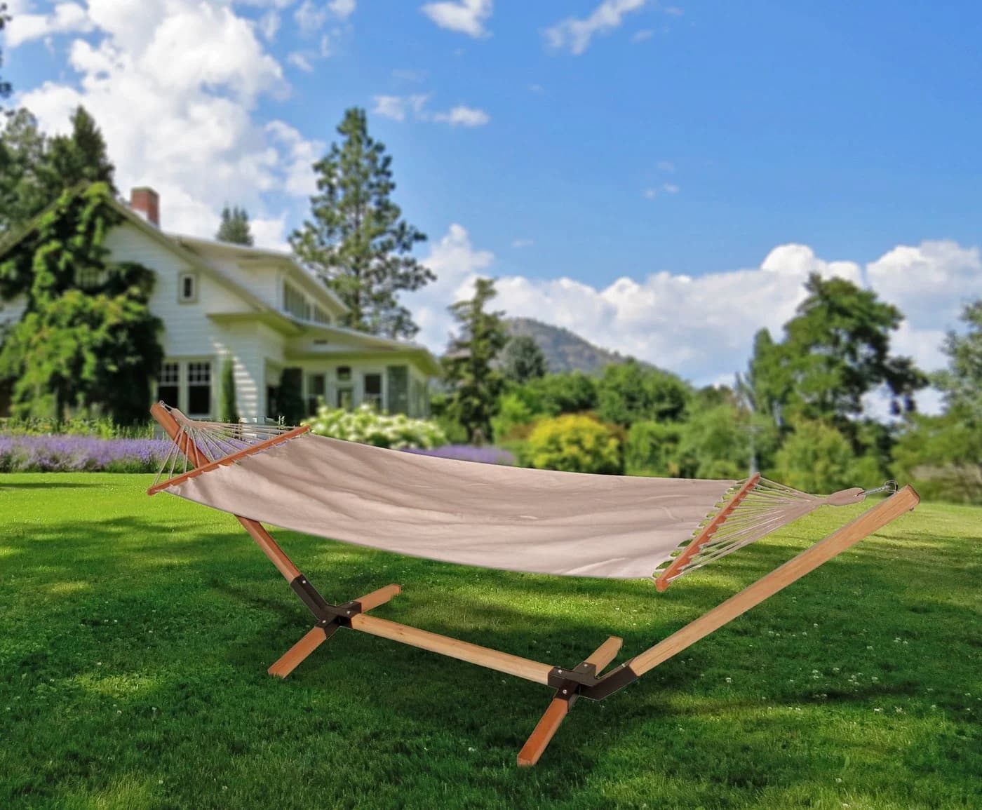 Beige Hängematte aus Baumwolle und Polyester für Freizeit und Outdoor