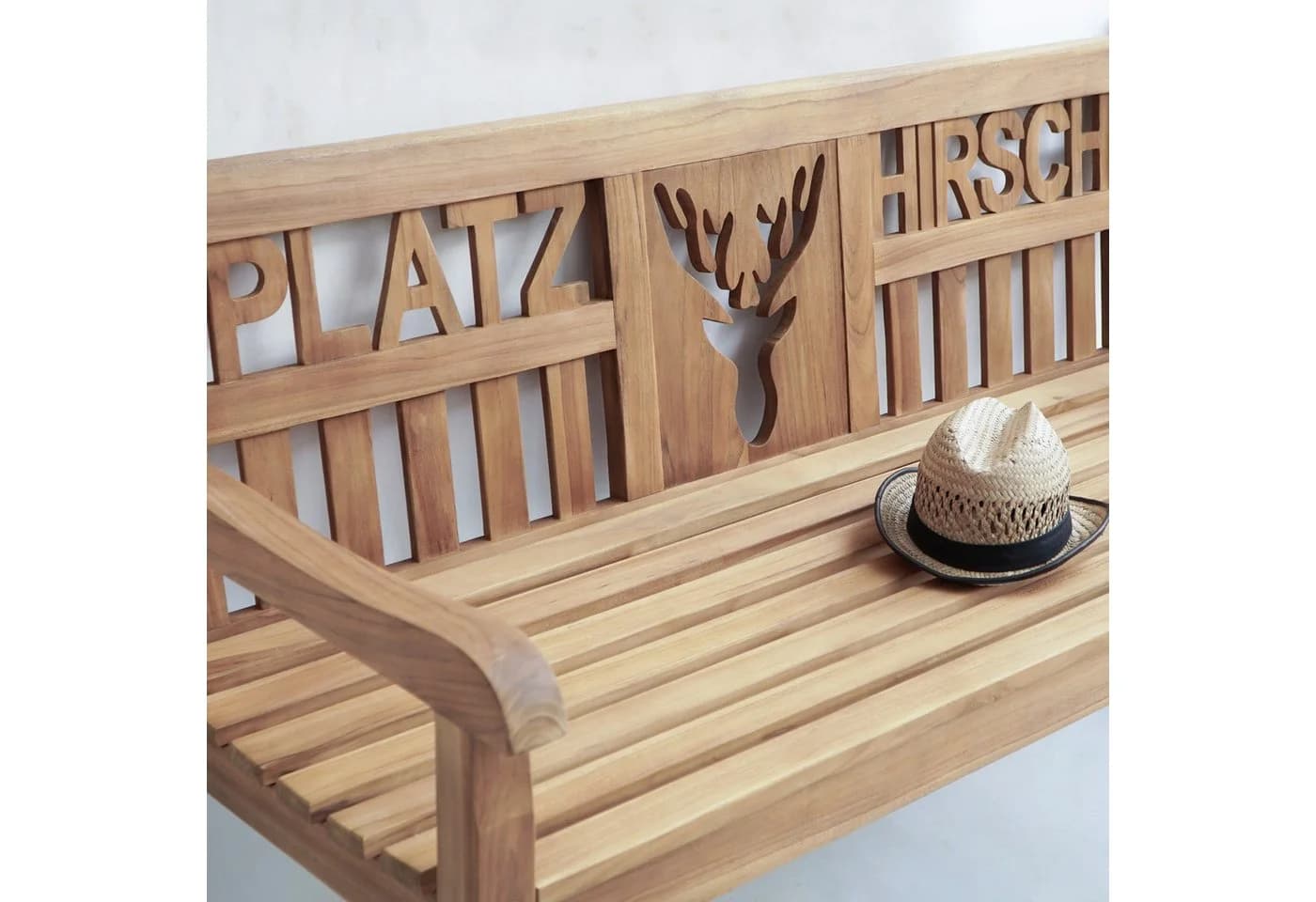 Garden Pleasure Gartenbank Teak 3-Sitzer mit Armlehne Hirsch-Motiv - Bild 3