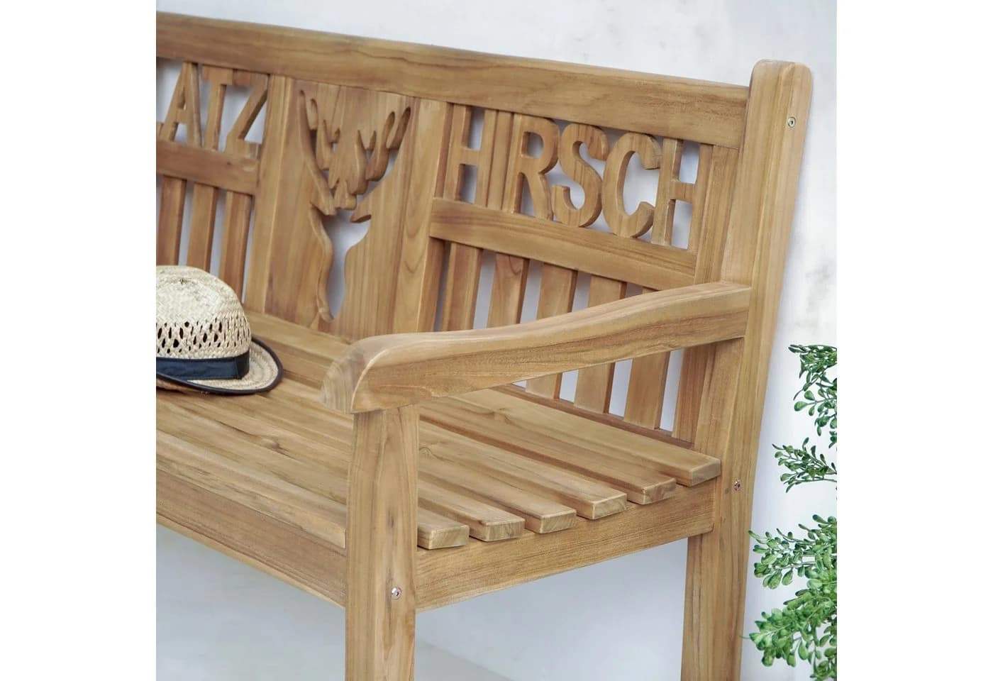 Garden Pleasure Gartenbank Teak 3-Sitzer mit Armlehne Hirsch-Motiv - Bild 4