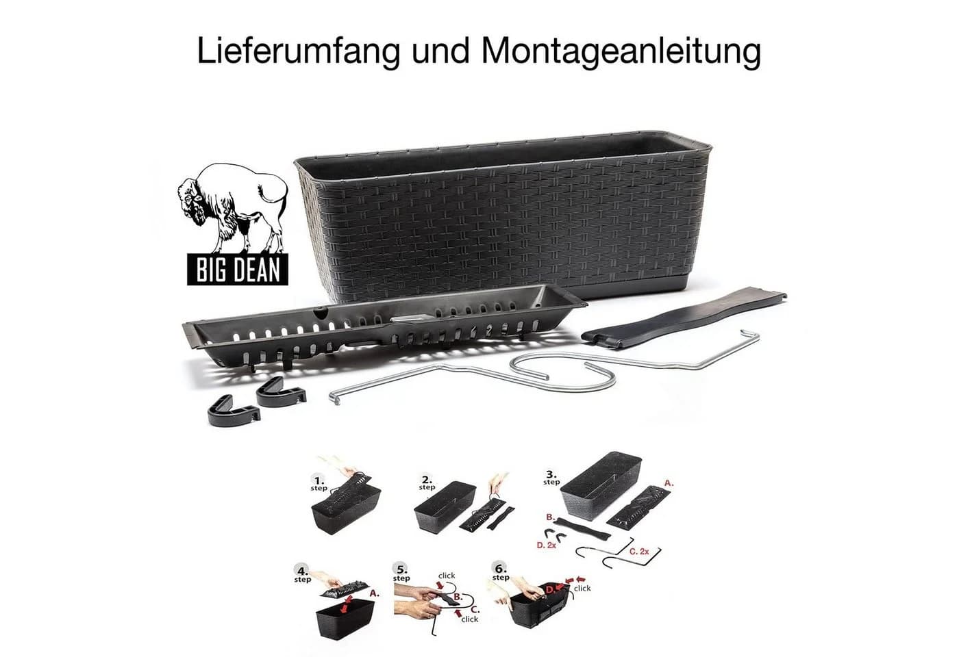 BigDean Blumenkasten 4er Set mit Bewässerungssystem Rattan-Optik Anthrazit - Bild 4