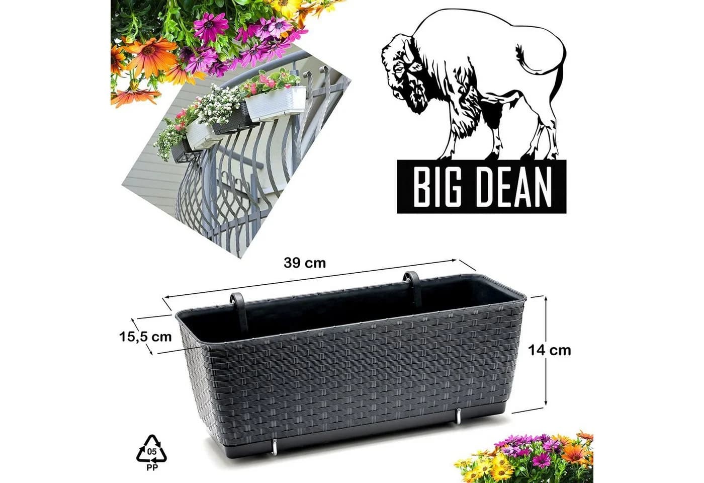BigDean Blumenkasten 4er Set mit Bewässerungssystem Rattan-Optik Anthrazit - Bild 5