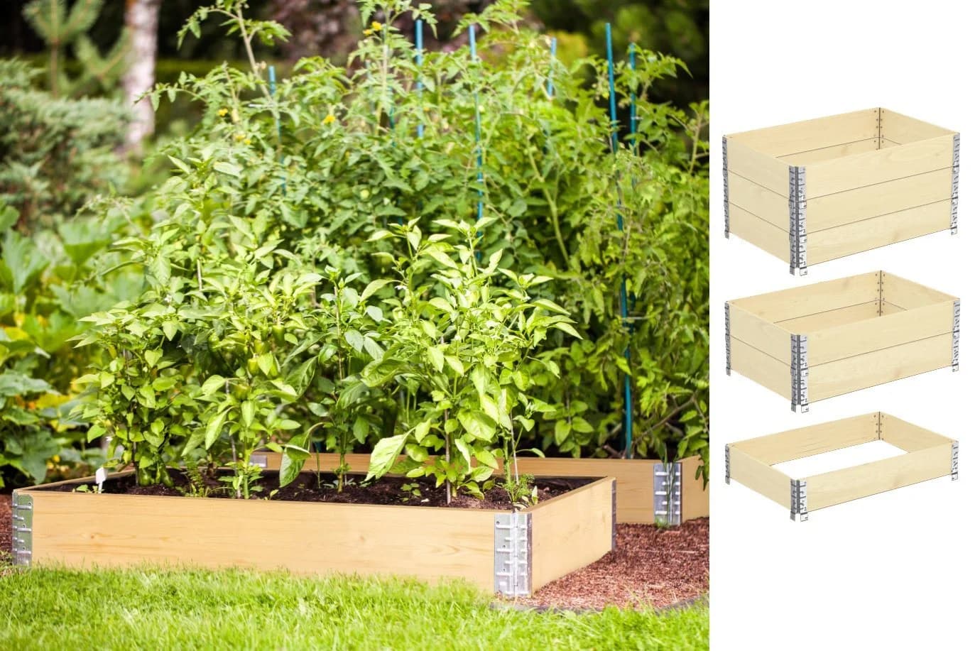 BigDean Kräuterbeet 3x Hochbeet Palettenrahmen 80x60x19,5cm Gartenbeet Aufsatzrahmen