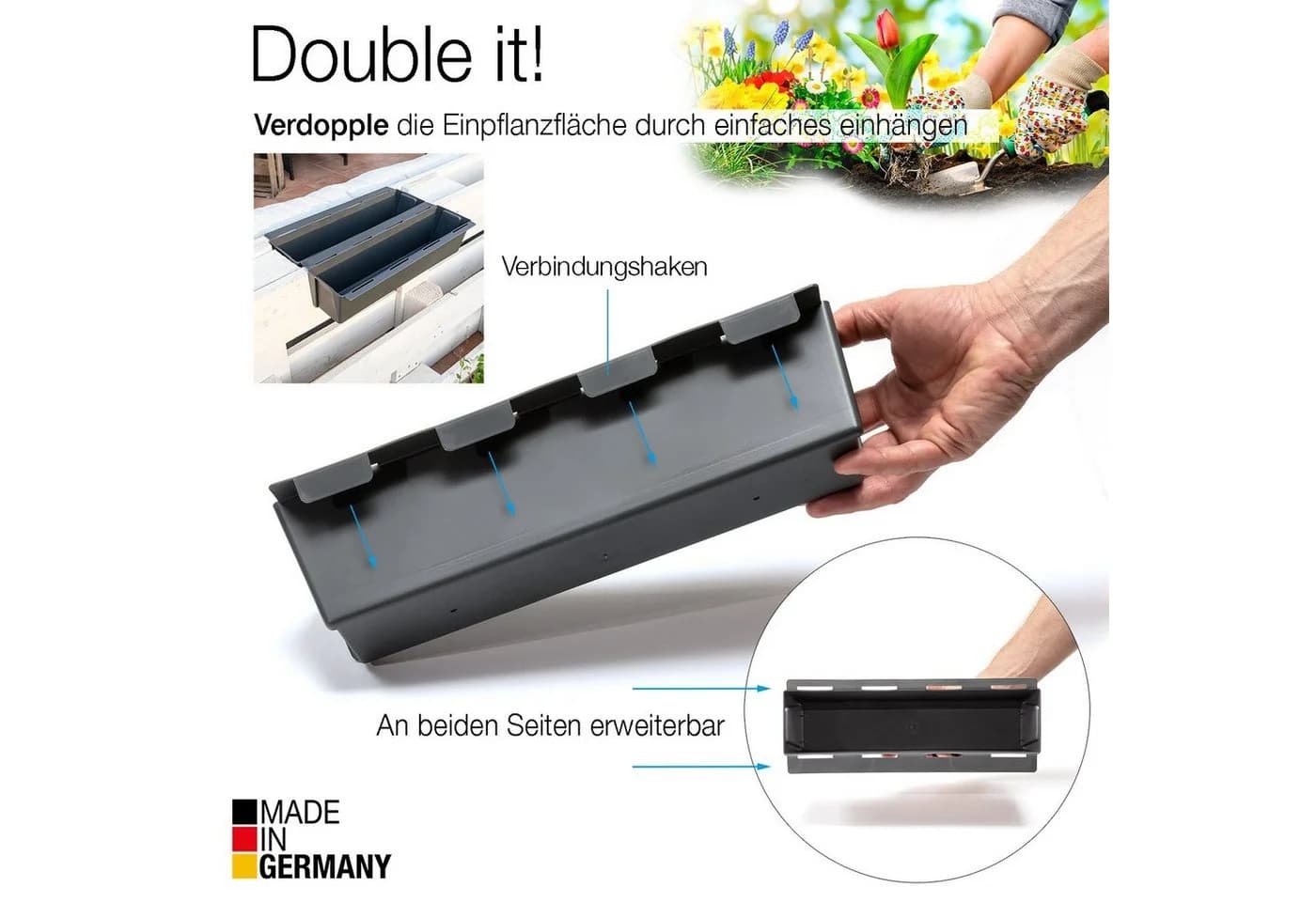 BigDean Blumenkasten Paletten-Einsatz 4-tlg. Anthrazit Kunststoff - Bild 3