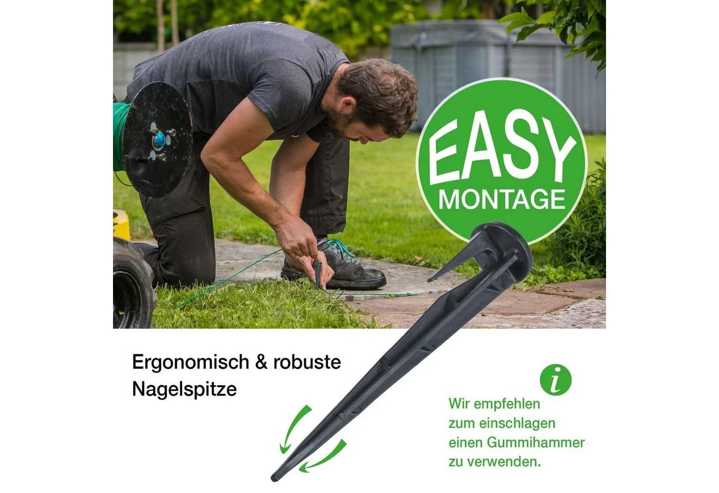 BigDean Erdnagel Set 200x Schwarz Kunststoff für Mähroboter - Bild 3