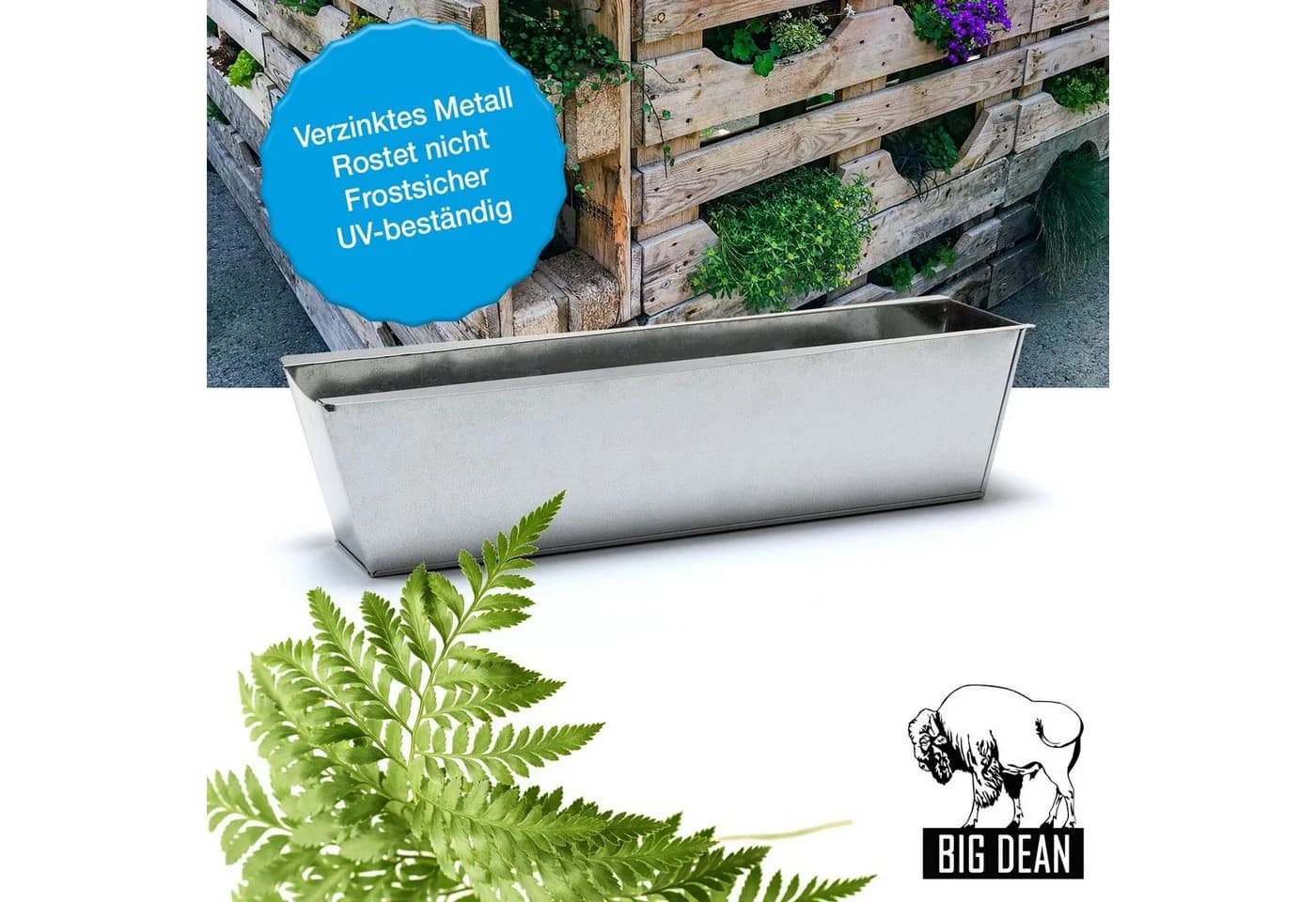 BigDean Blumenkasten 12x Pflanzkasten f. Europalette Metall verzinkt 38x12,5x9cm - Bild 3