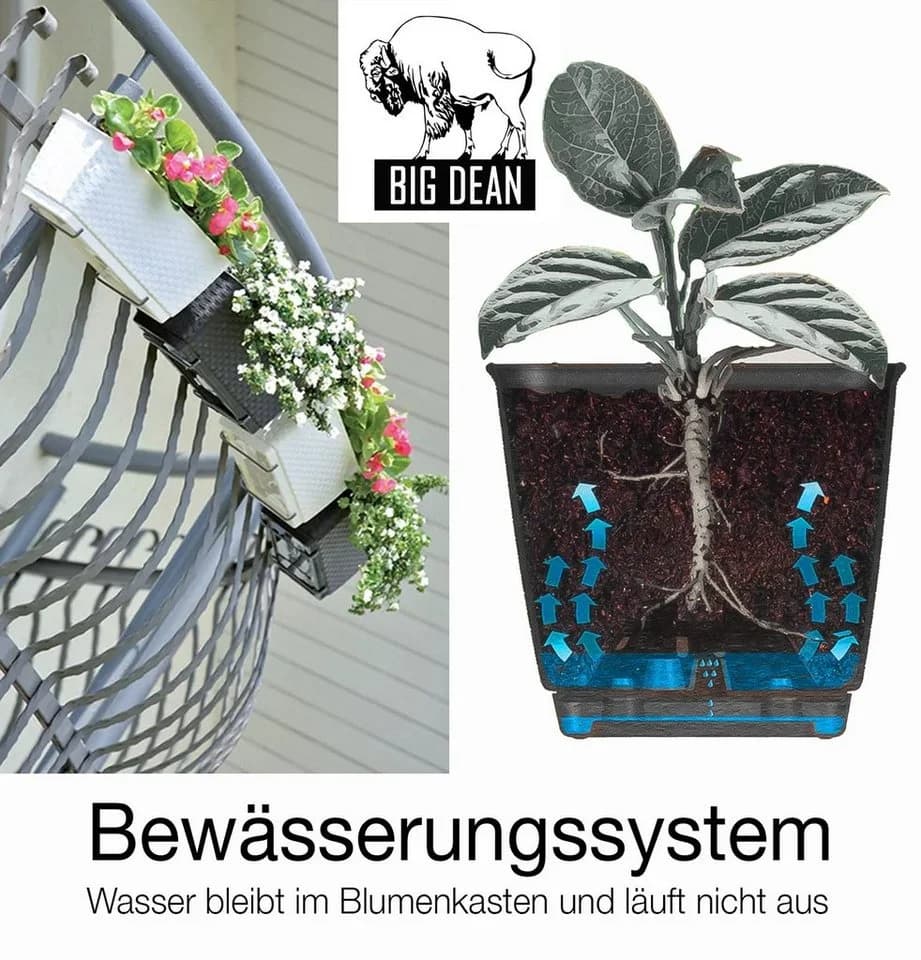 BigDean Blumenkasten 2er Set mit Bewässerungssystem Rattan-Optik Anthrazit
