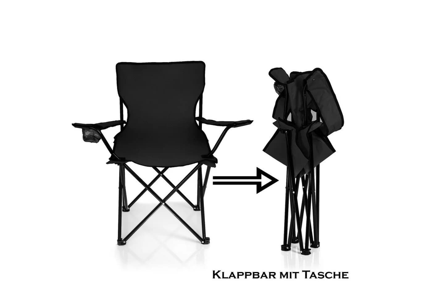 BigDean Campingstuhl 2x Schwarz Faltstuhl mit Getränkehalter - Bild 3