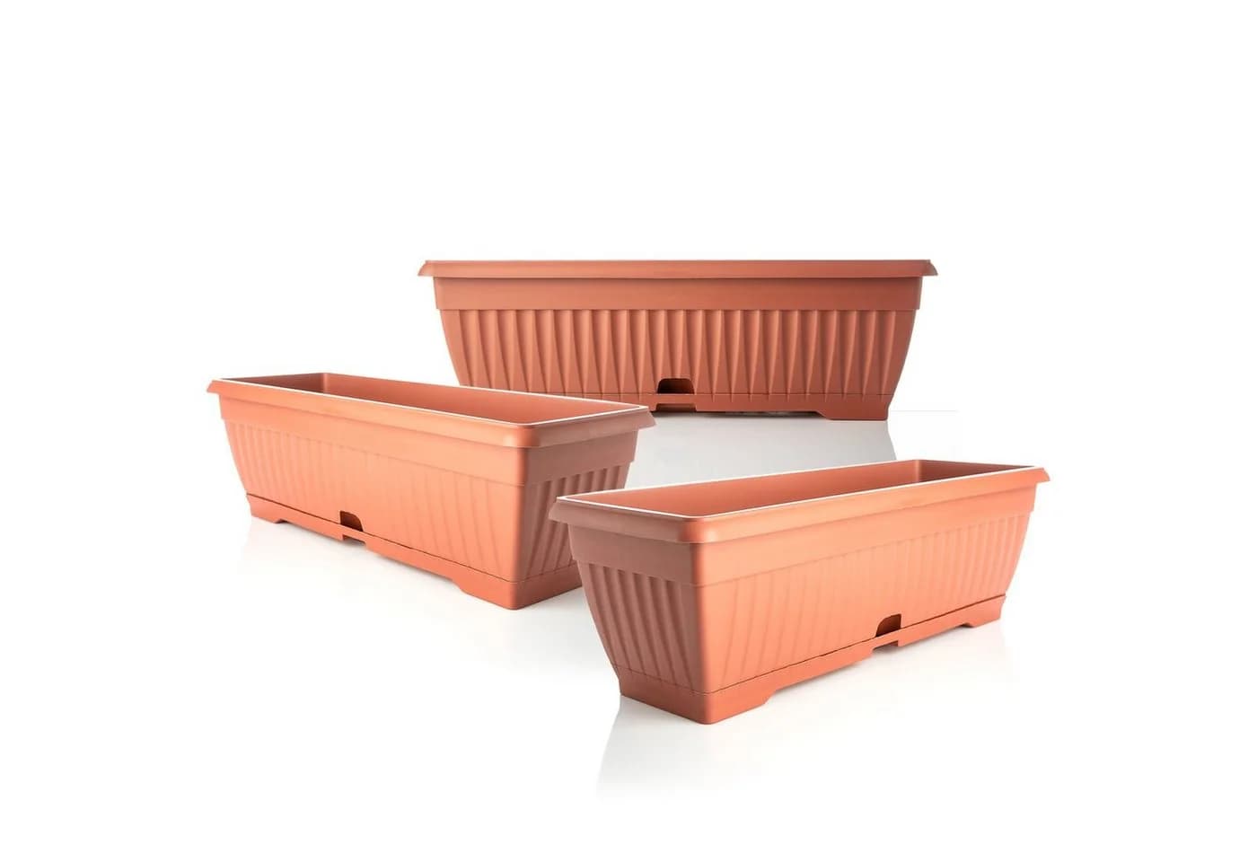 BigDean Blumenkasten Set 3x Terracotta mit Untersetzer