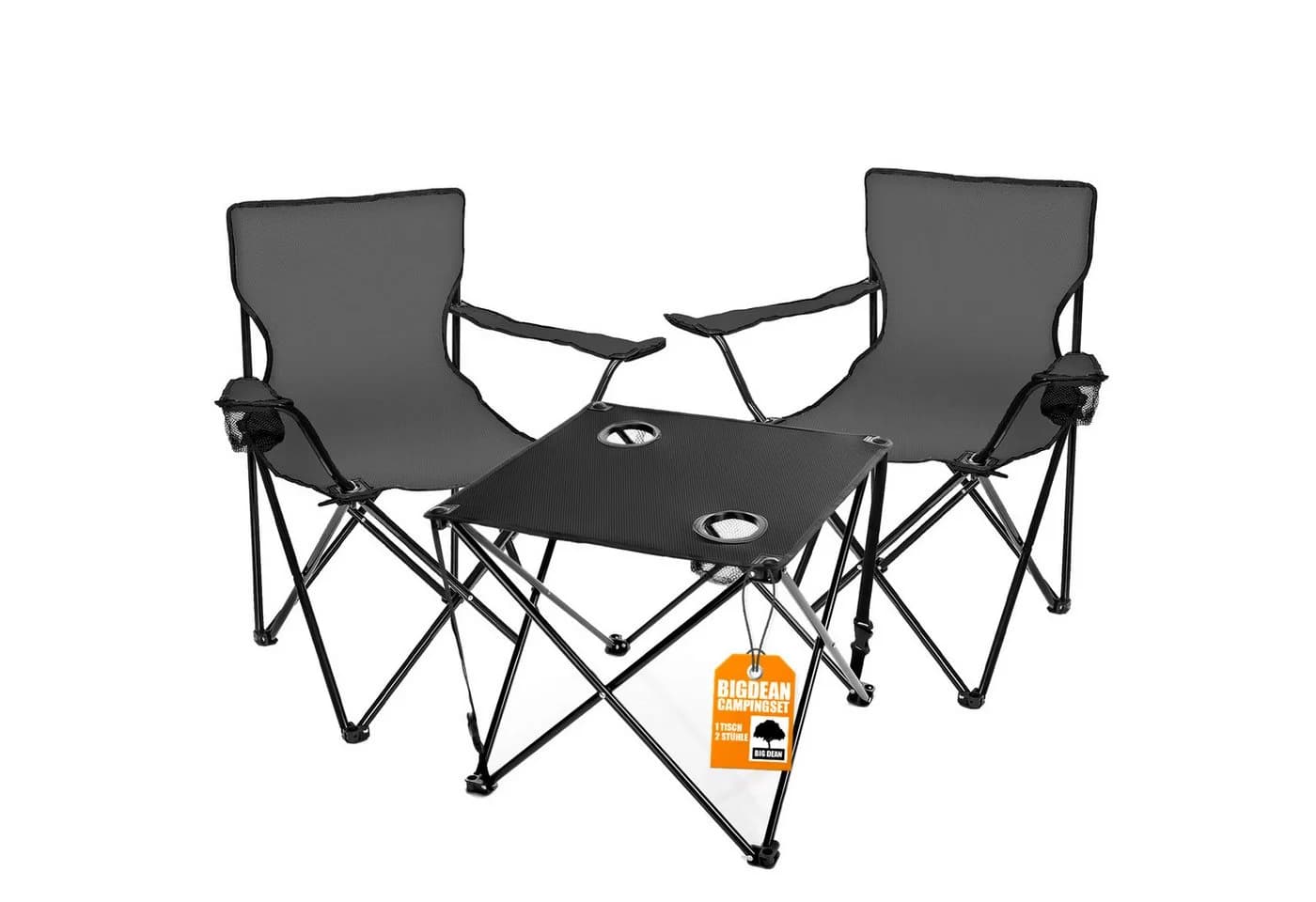 BigDean Campingstuhl Set 2 Stühle + Tisch Dunkelgrau Faltbar Wetterfest - Bild 2