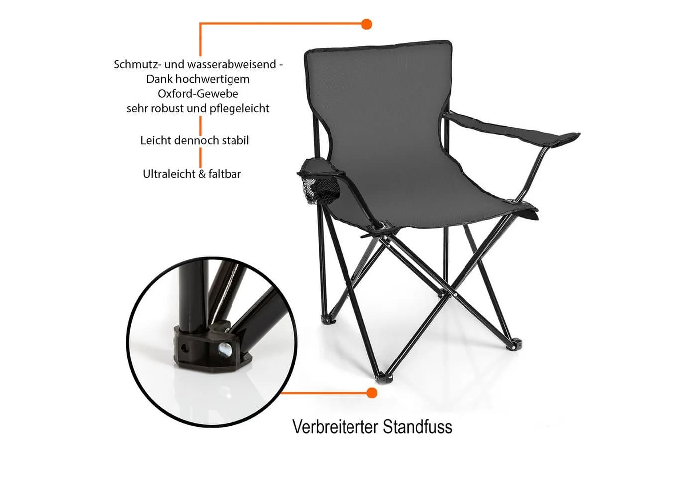 BigDean Campingstuhl Set 2 Stühle + Tisch Dunkelgrau Faltbar Wetterfest - Bild 4