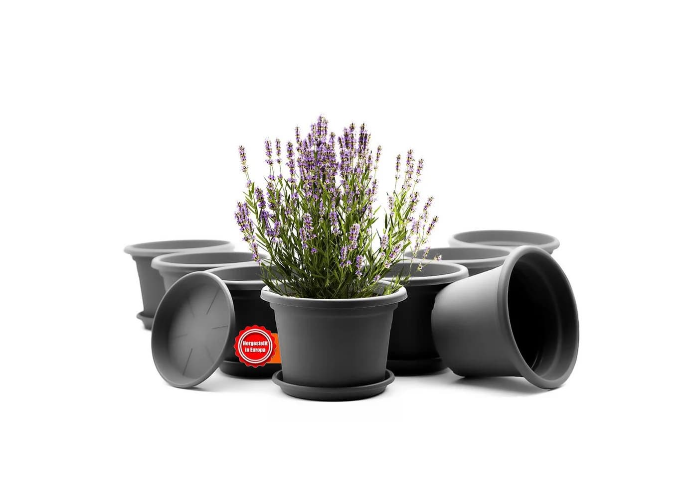 BigDean Blumentopf-Set 8-tlg. rund ø 25 cm Anthrazit mit Untersetzer - Bild 2