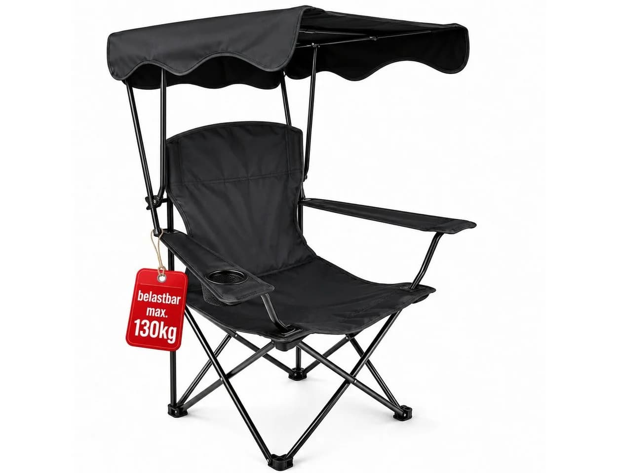 BigDean Faltstuhl Campingstuhl mit Sonnenschutz Schwarz - Bild 2