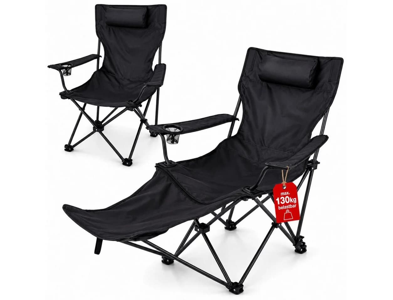 BigDean Faltstuhl Campingstuhl Verstellbare Hohe Rückenlehne Schwarz - Bild 2