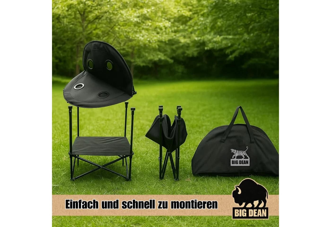BigDean Campingtisch Faltbar 4 Getränkehalter 2fache Ablage Camping Tisch