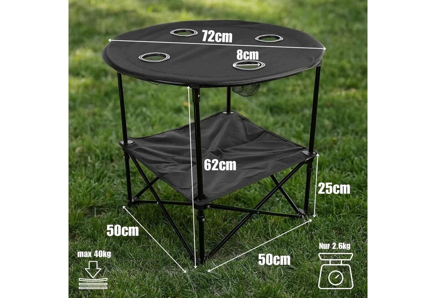 BigDean Campingtisch Faltbar 4 Getränkehalter 2fache Ablage Camping Tisch - Bild 3
