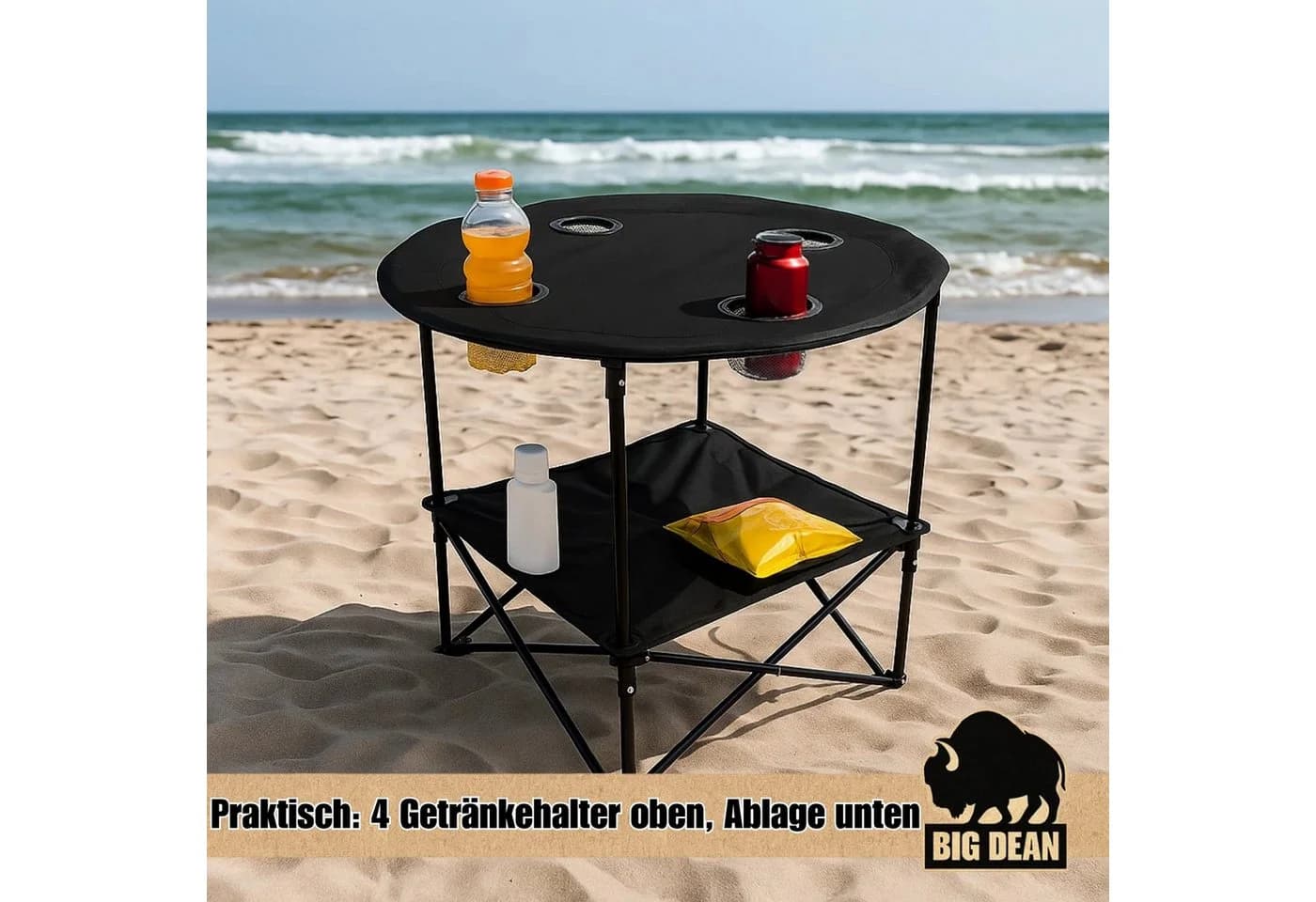 BigDean Campingtisch Faltbar 4 Getränkehalter 2fache Ablage Camping Tisch - Bild 4