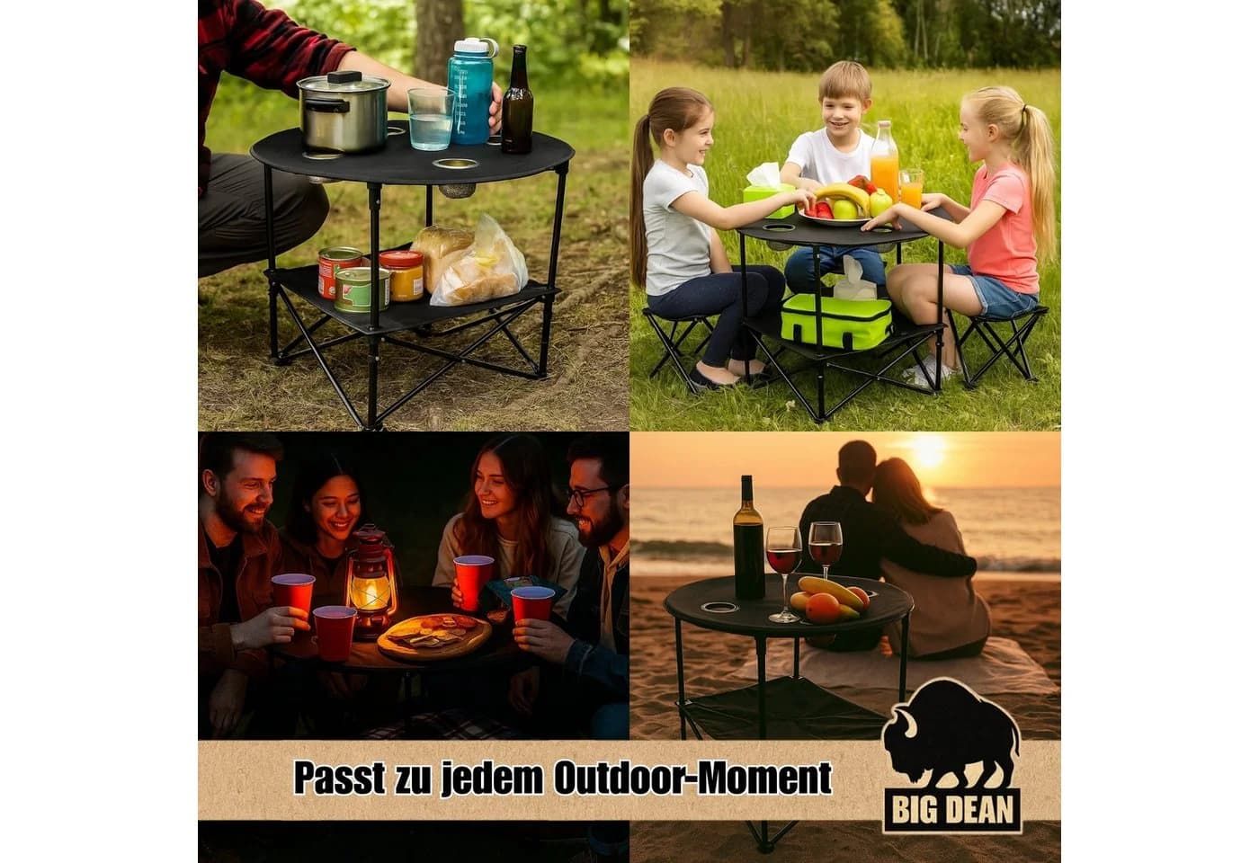 BigDean Campingtisch Faltbar 4 Getränkehalter 2fache Ablage Camping Tisch - Bild 5