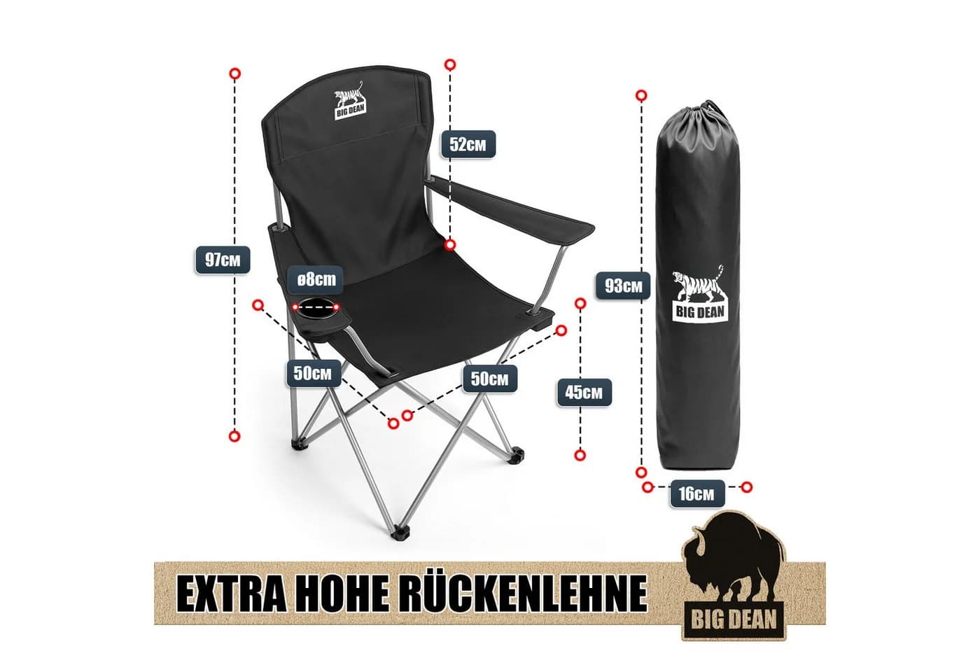 BigDean Campingstuhl 2er Set Extra Hohe Lehne - Bild 3