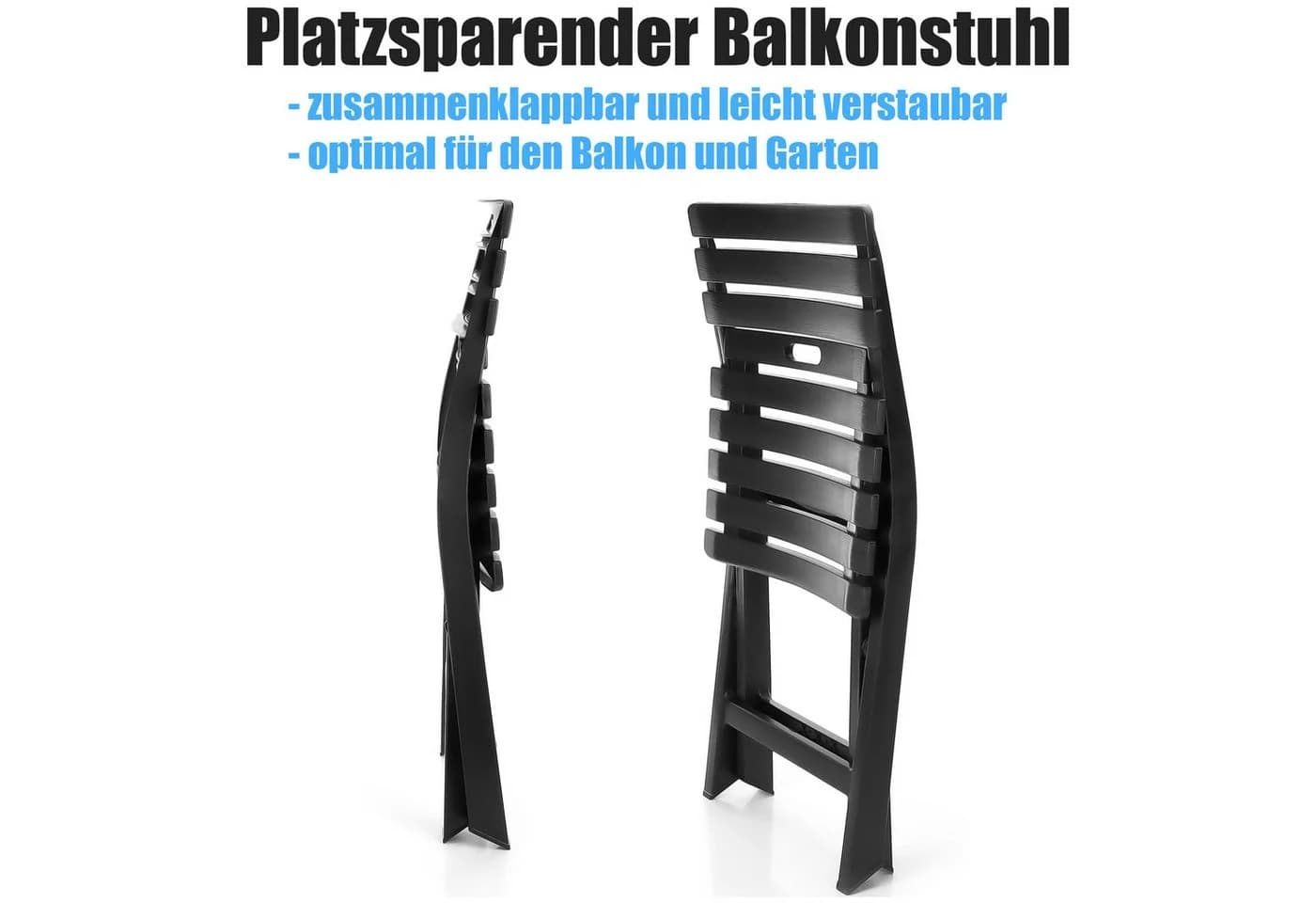 BigDean Gartenstuhl Klappbar Wetterfest Kunststoff Anthrazit - Bild 5