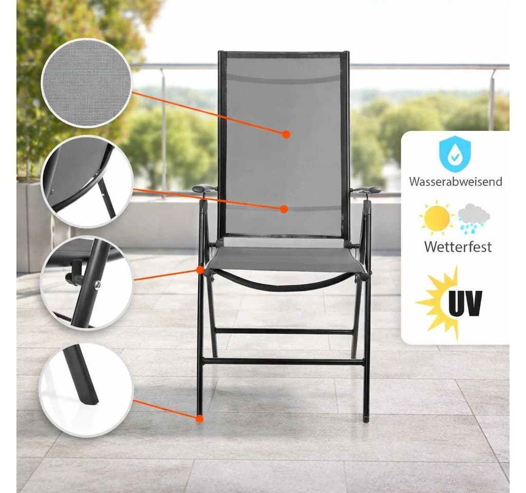 BigDean Klappstuhl Gartenstuhl Hochlehner Grau Set 2 St - Bild 5