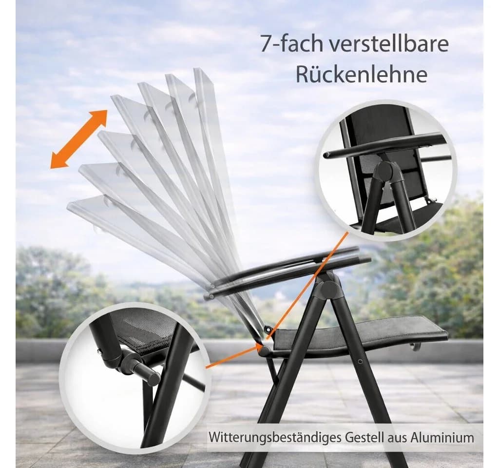 BigDean Klappstuhl Gartenstuhl Hochlehner Set 2 St. Schwarz - Bild 4