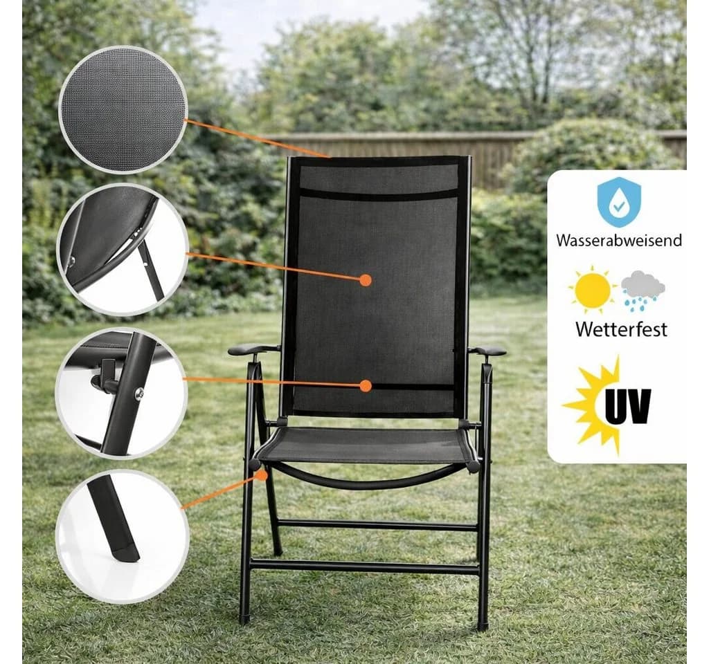 BigDean Klappstuhl Gartenstuhl Hochlehner Set 2 St. Schwarz - Bild 5
