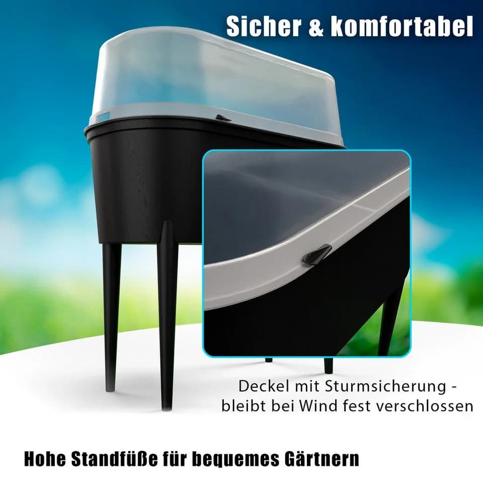 BigDean Hochbeet Balkon mit Abdeckung Kunststoff Schwarz - Bild 5
