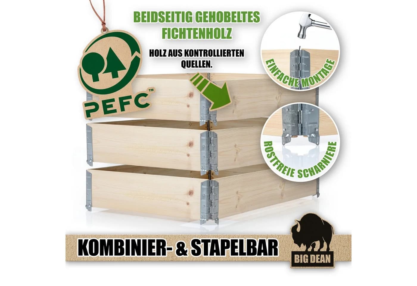BigDean Hochbeet 3 Stück Hochbeet für Garten Holz Beet Hochbeete-Kit Palettenrahmen - Bild 3