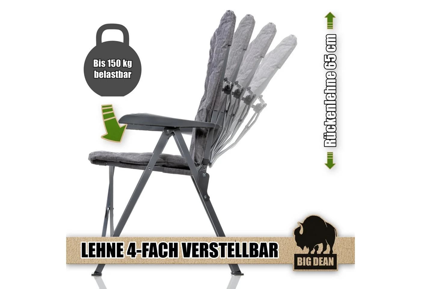 BigDean Campingstuhl Faltbar mit Verstellbarer Rückenlehne