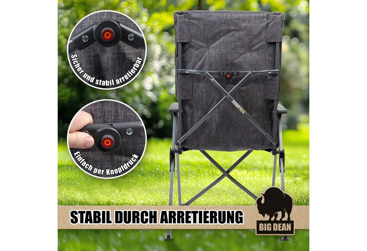 BigDean Campingstuhl Faltbar mit Verstellbarer Rückenlehne - Bild 5