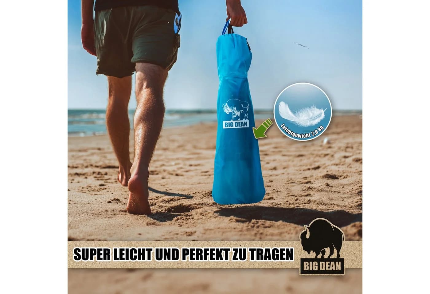 BigDean Faltstuhl Strandstuhl klappbar leicht stabil mit Getränkehalter, UV-Beständig, Tragetasche, Extrabreite Standfüße - Bild 3