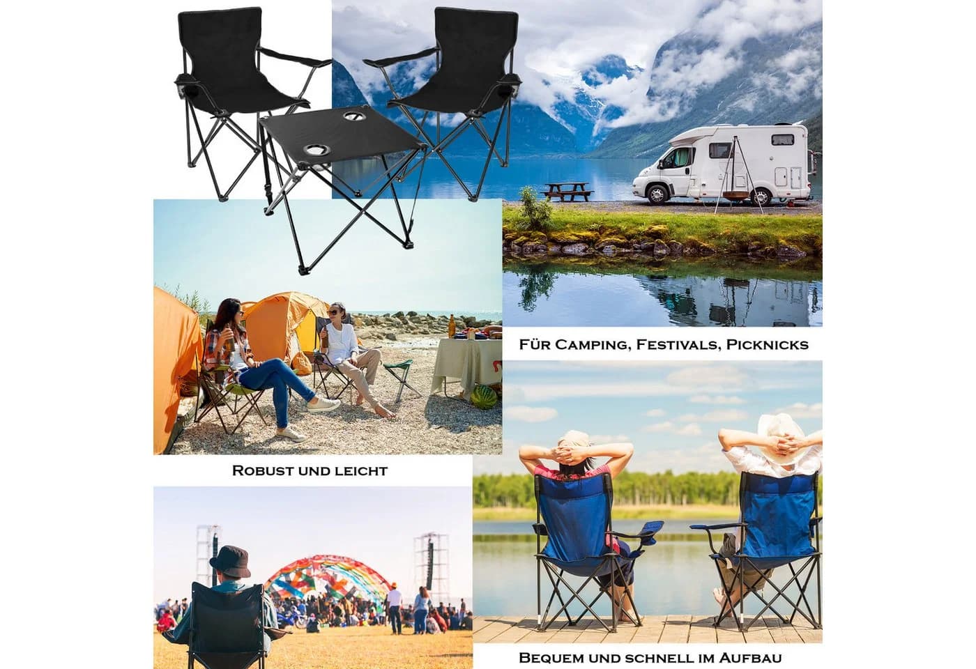 BigDean Campingstuhl 2 Stück Faltstuhl & Campingtisch
