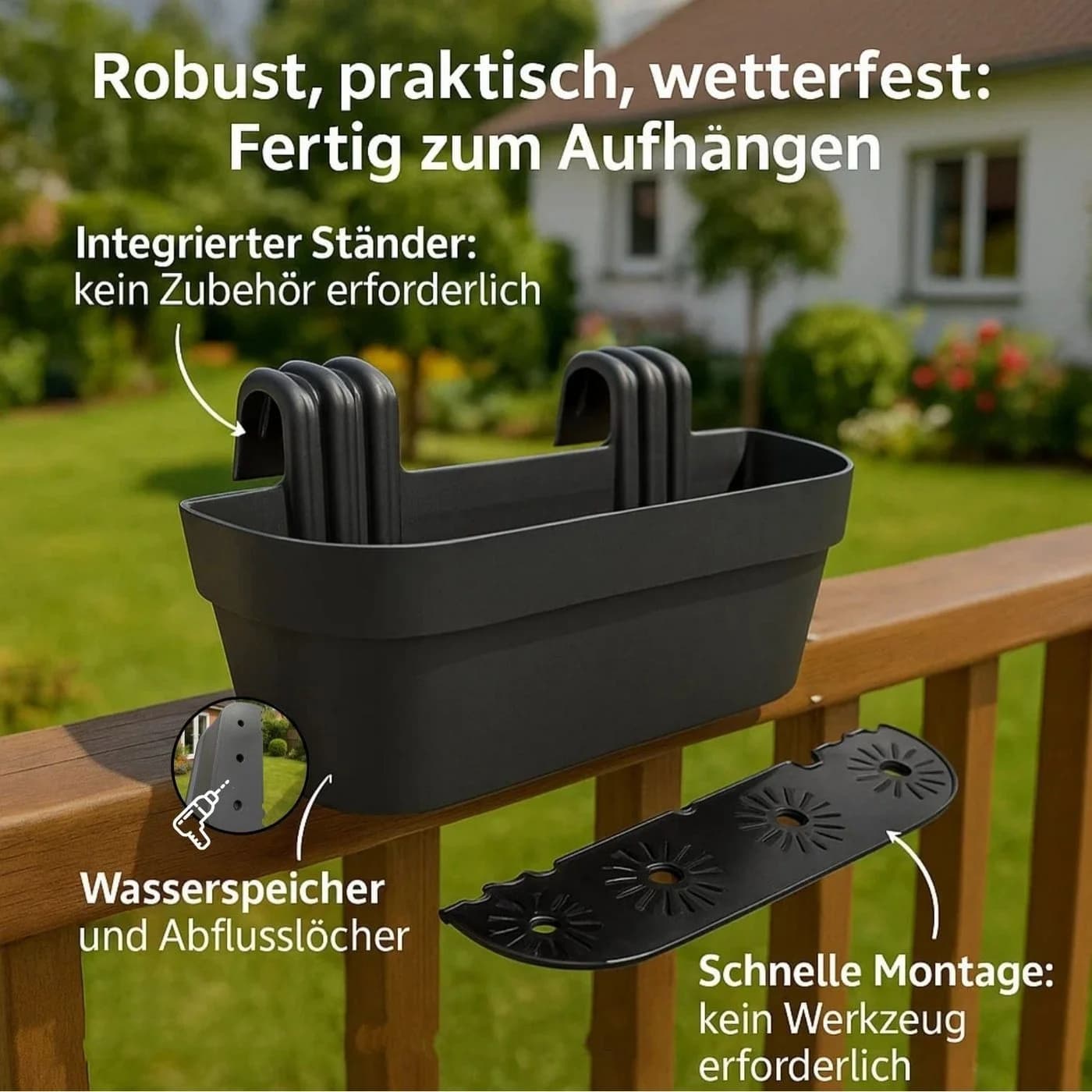 BigDean Balkongeländerkasten Anthrazit mit Wasserspeicher - Bild 4