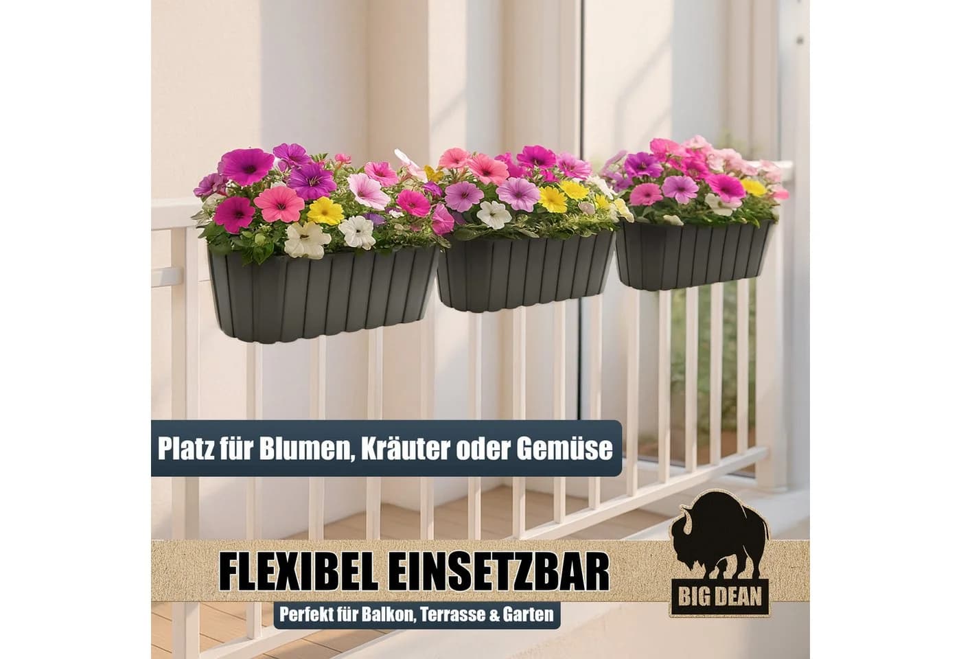 BigDean Blumenkasten 3 Stück Balkongeländer Anthrazit