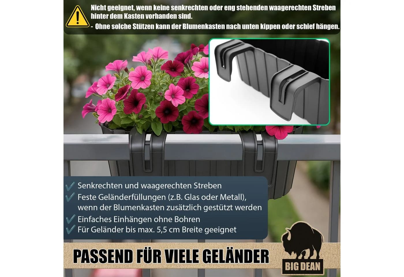 BigDean Blumenkasten 3 Stück Balkongeländer Anthrazit - Bild 4