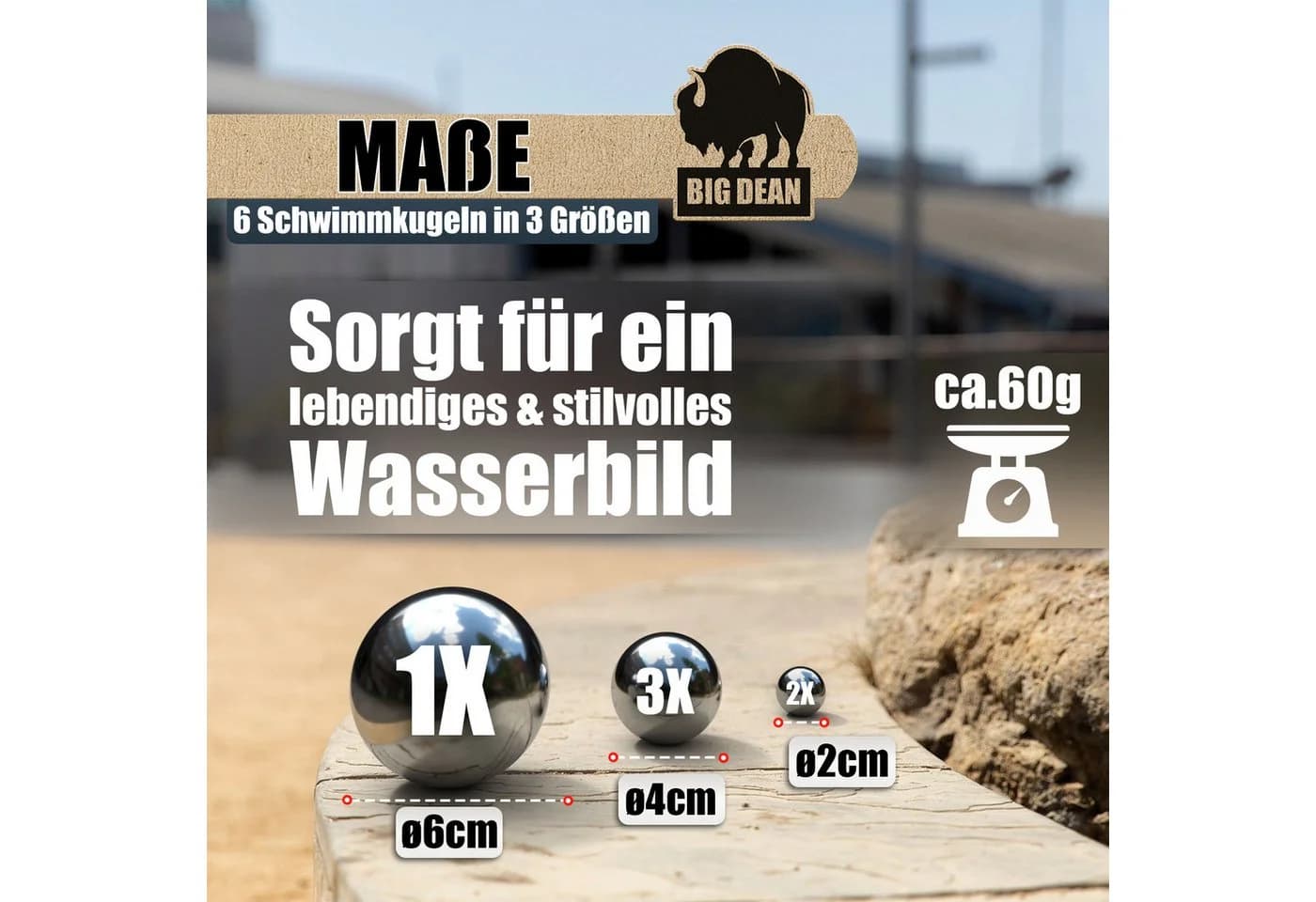 BigDean Dekokugel 6er Set Edelstahl Silber Teichkugeln