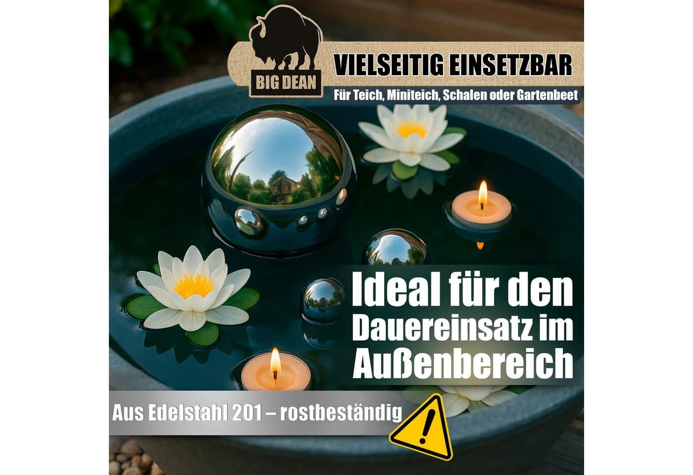 BigDean Dekokugel 6er Set Edelstahl Silber Teichkugeln - Bild 4