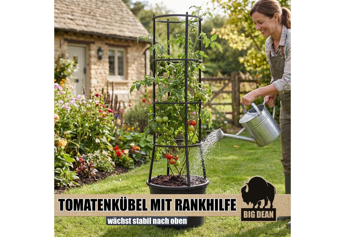 BigDean Tomatentopf XL mit Rankhilfe & Wasserspeicher