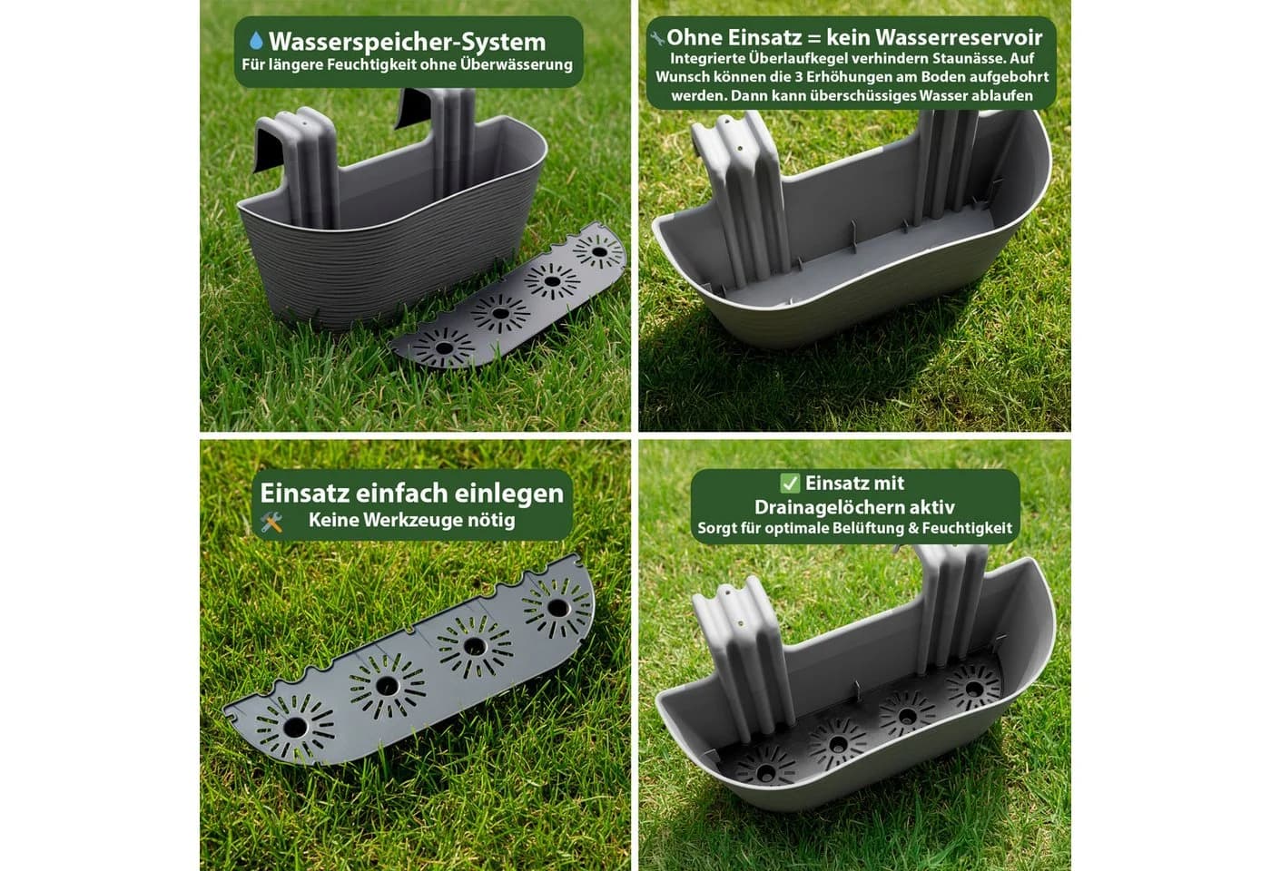 BigDean Blumenkasten Balkongeländer 4x Anthrazit UV-beständig