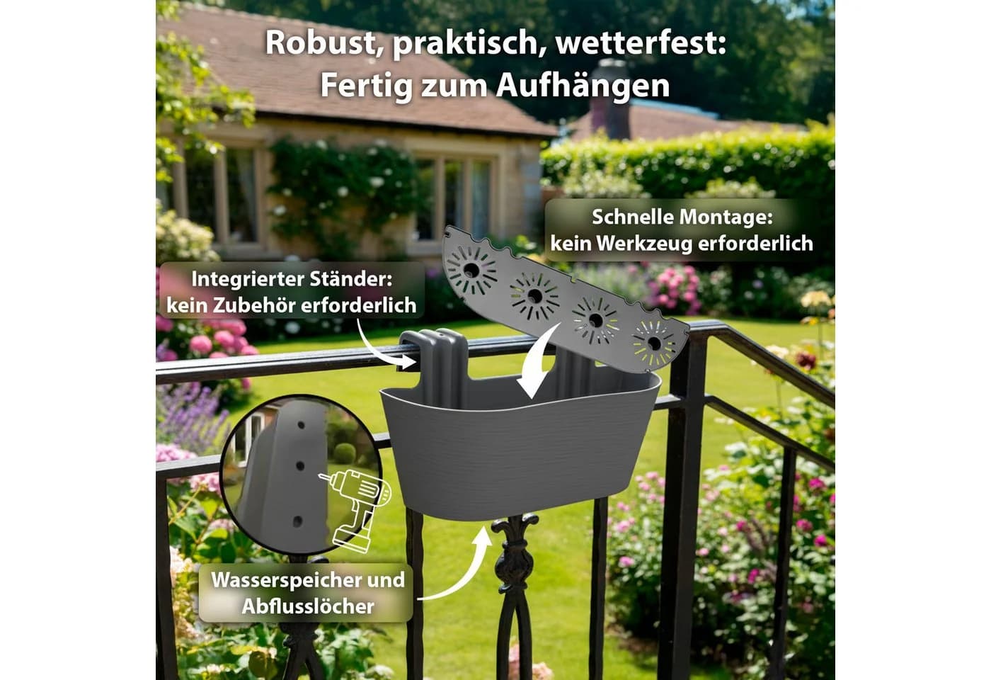 BigDean Blumenkasten Balkongeländer 4x Anthrazit UV-beständig - Bild 4