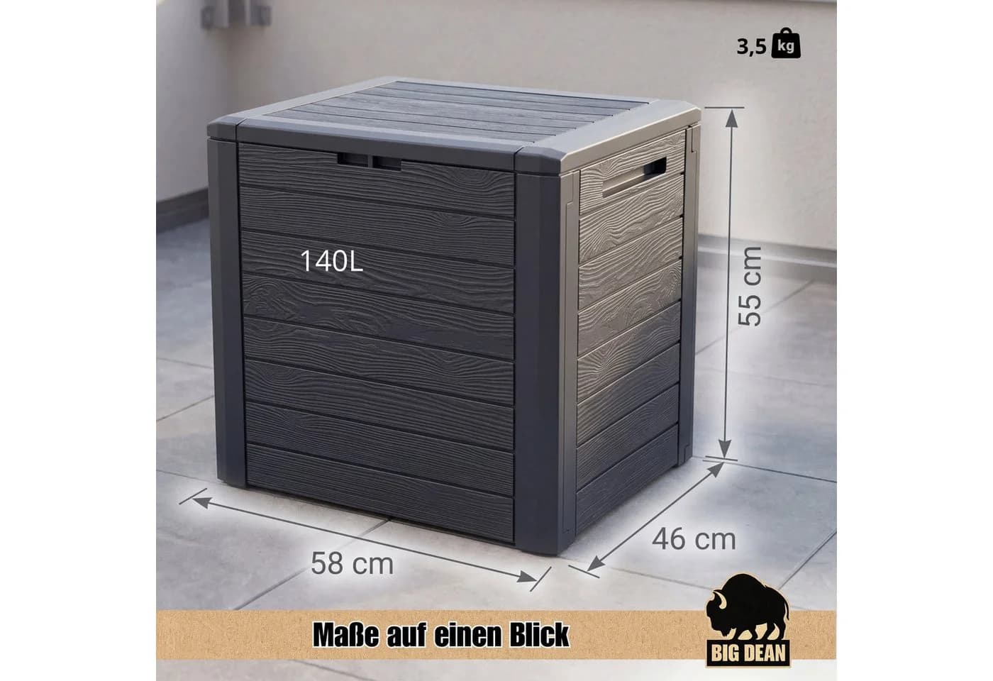 BigDean Auflagenbox Gartenbox 140L Braun Holzoptik