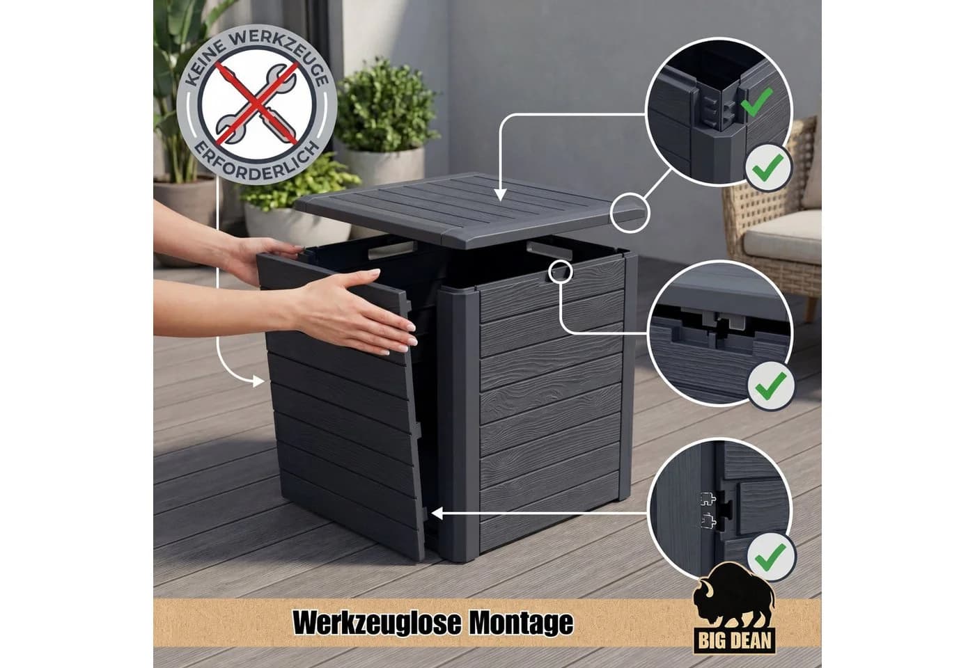 BigDean Auflagenbox Gartenbox 140L Braun Holzoptik - Bild 3