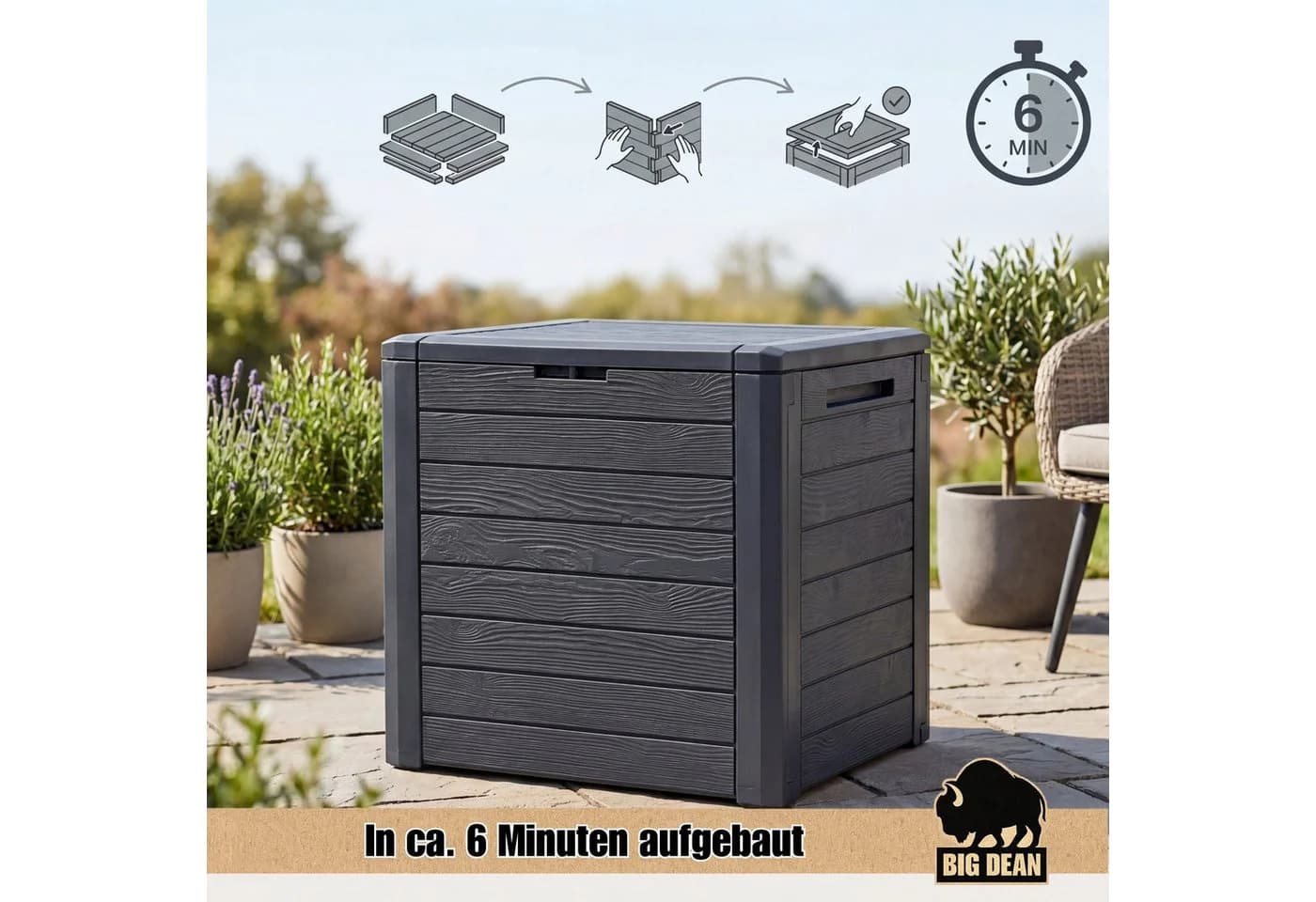 BigDean Auflagenbox Gartenbox 140L Braun Holzoptik - Bild 4