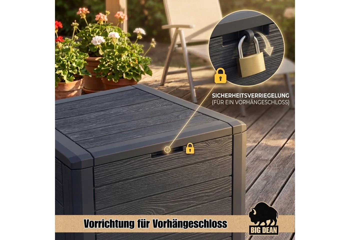 BigDean Auflagenbox Gartenbox 140L Braun Holzoptik - Bild 5