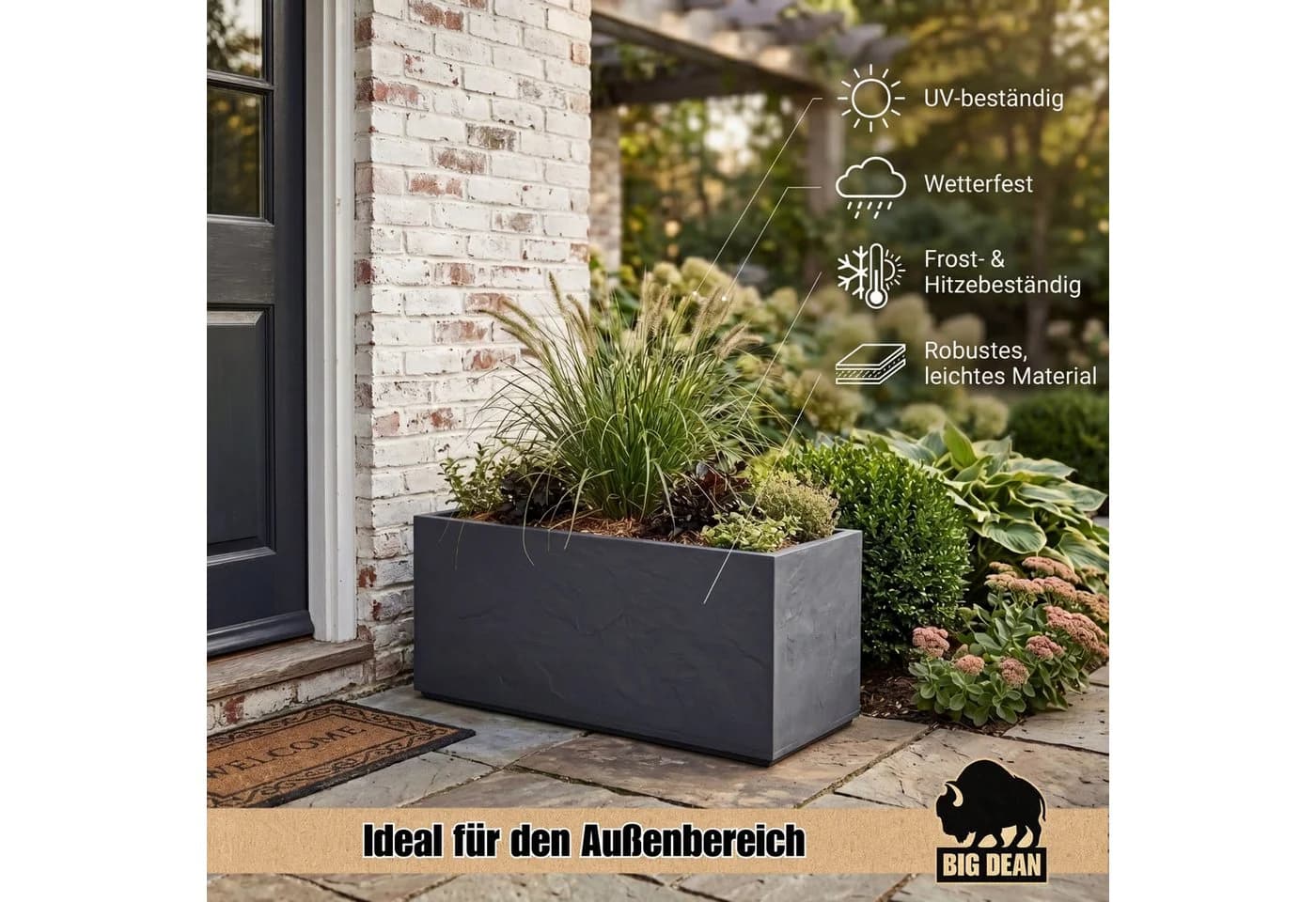 BigDean Pflanzkübel Groß Schiefer Optik mit Wasserspeicher