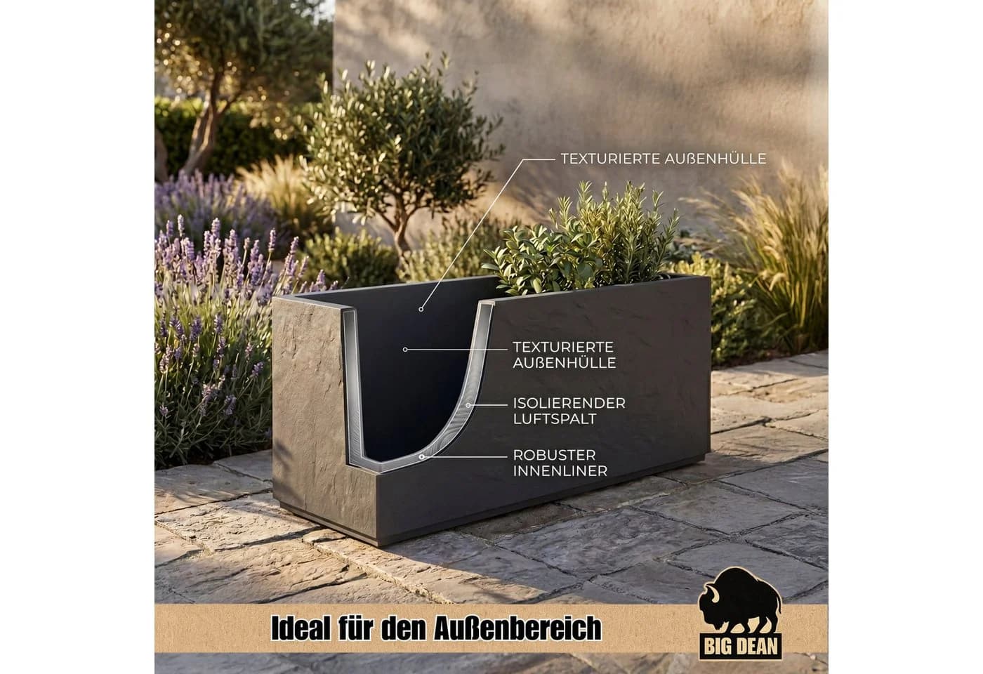 BigDean Pflanzkübel Groß Schiefer Optik mit Wasserspeicher - Bild 4