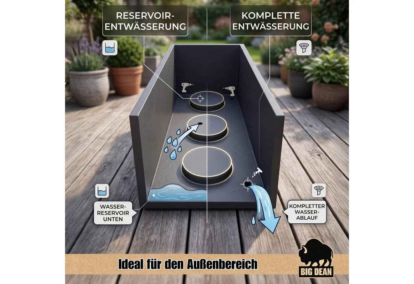 BigDean Pflanzkübel Groß Schiefer Optik mit Wasserspeicher - Bild 5