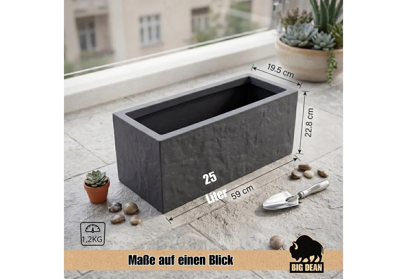 BigDean Pflanzkübel Balkonkasten Steinoptik Schwarz mit Wasserspeicher - Bild 3