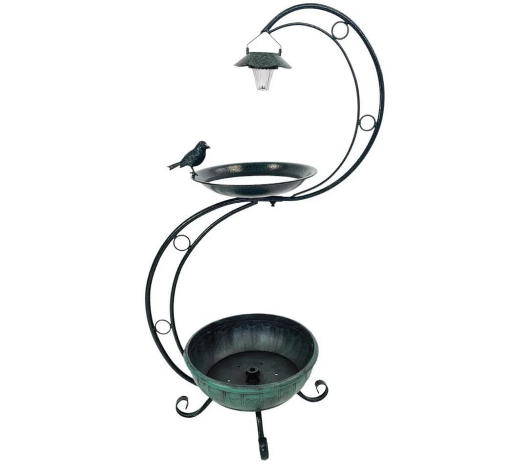 abc HOME Vogeltränke mit Pflanzständer und Solar-LED