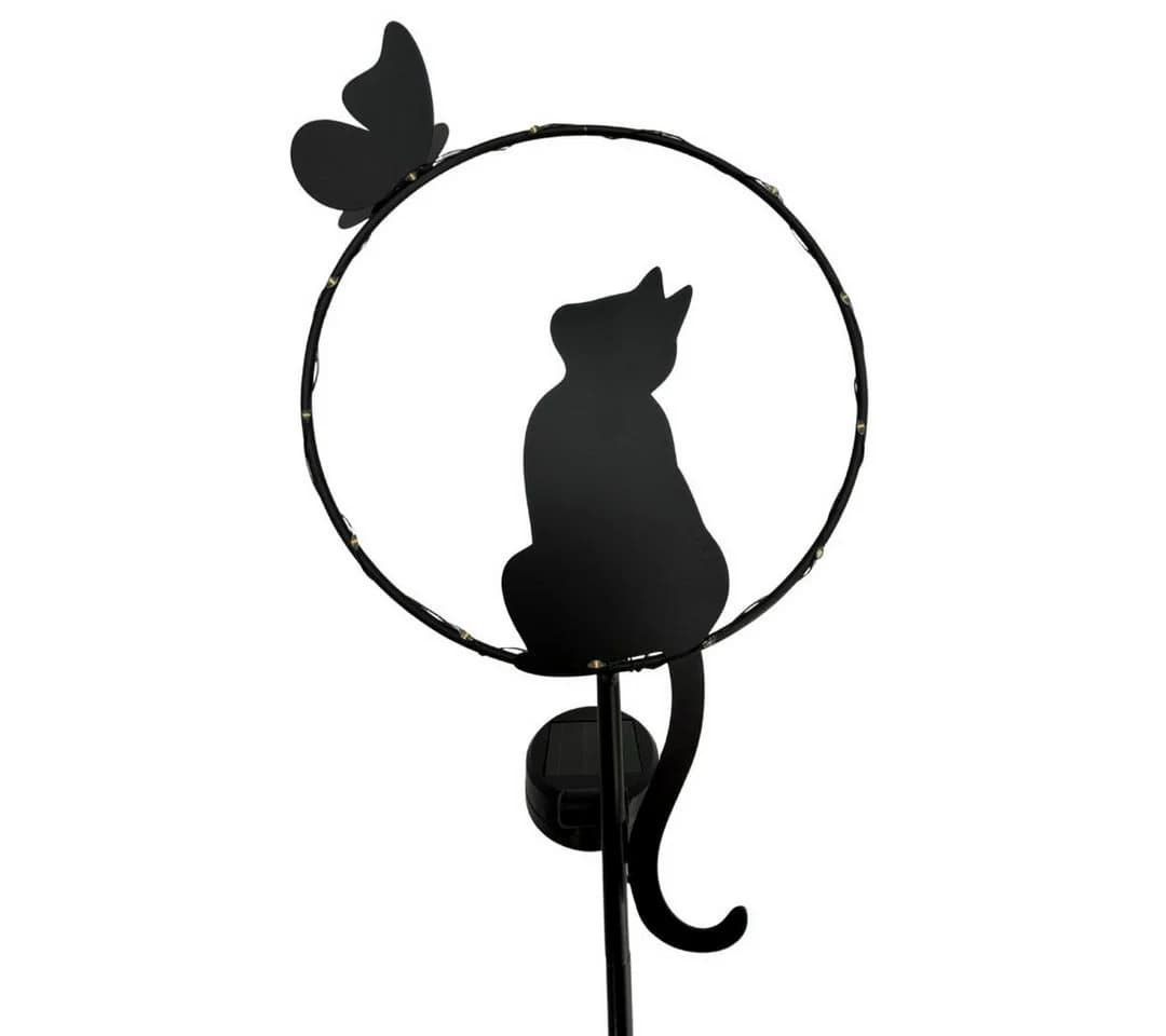 abc HOME Gartenstecker Katze mit Schmetterling LEDs Solarpanel Lichtsensor 91 cm